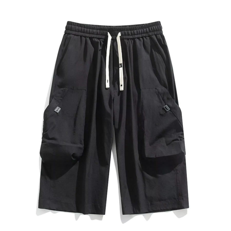 Men’s Plus Size Casual Cargo Capris with Drawstring Waist Black / M Apparel and Accessories