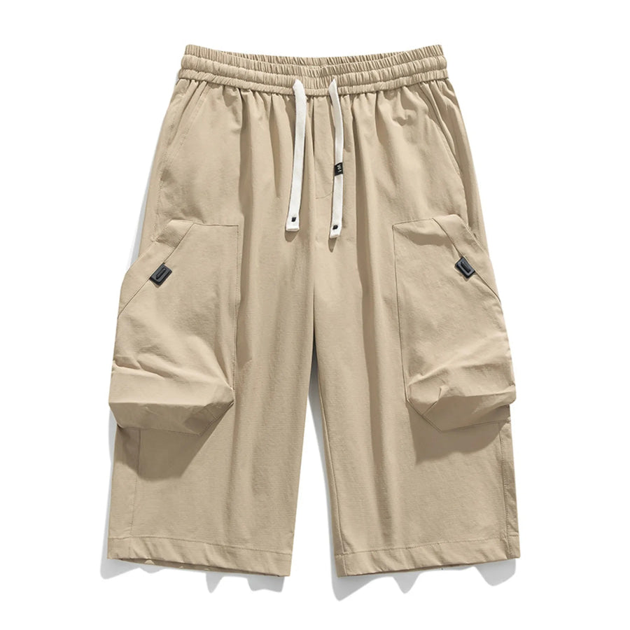 Men’s Plus Size Casual Cargo Capris with Drawstring Waist Khaki / M Apparel and Accessories