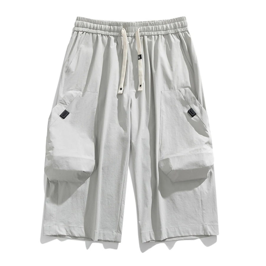 Men’s Plus Size Casual Cargo Capris with Drawstring Waist Light Gray / M Apparel and Accessories