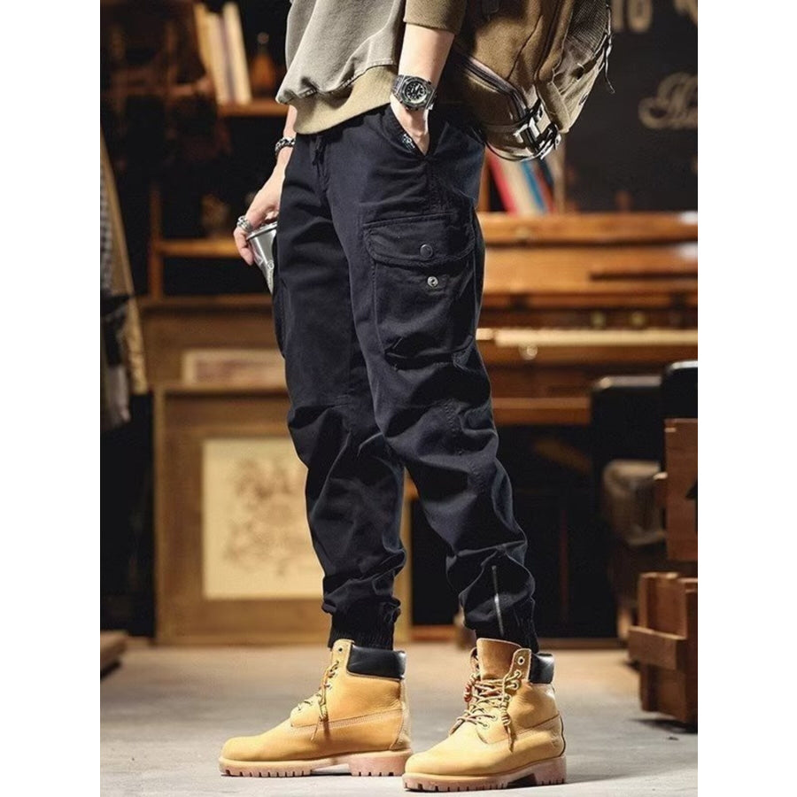 Men’s Plus Size Casual Cargo Pants with Elastic Cuff Apparel and Accessories