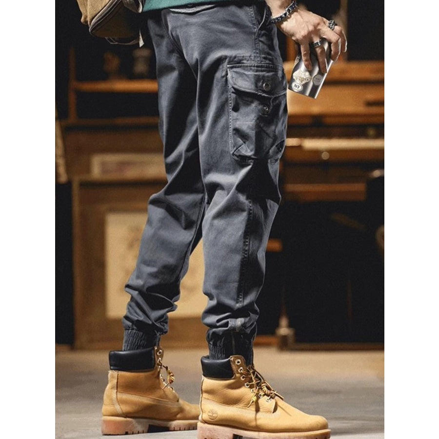 Men’s Plus Size Casual Cargo Pants with Elastic Cuff Apparel and Accessories
