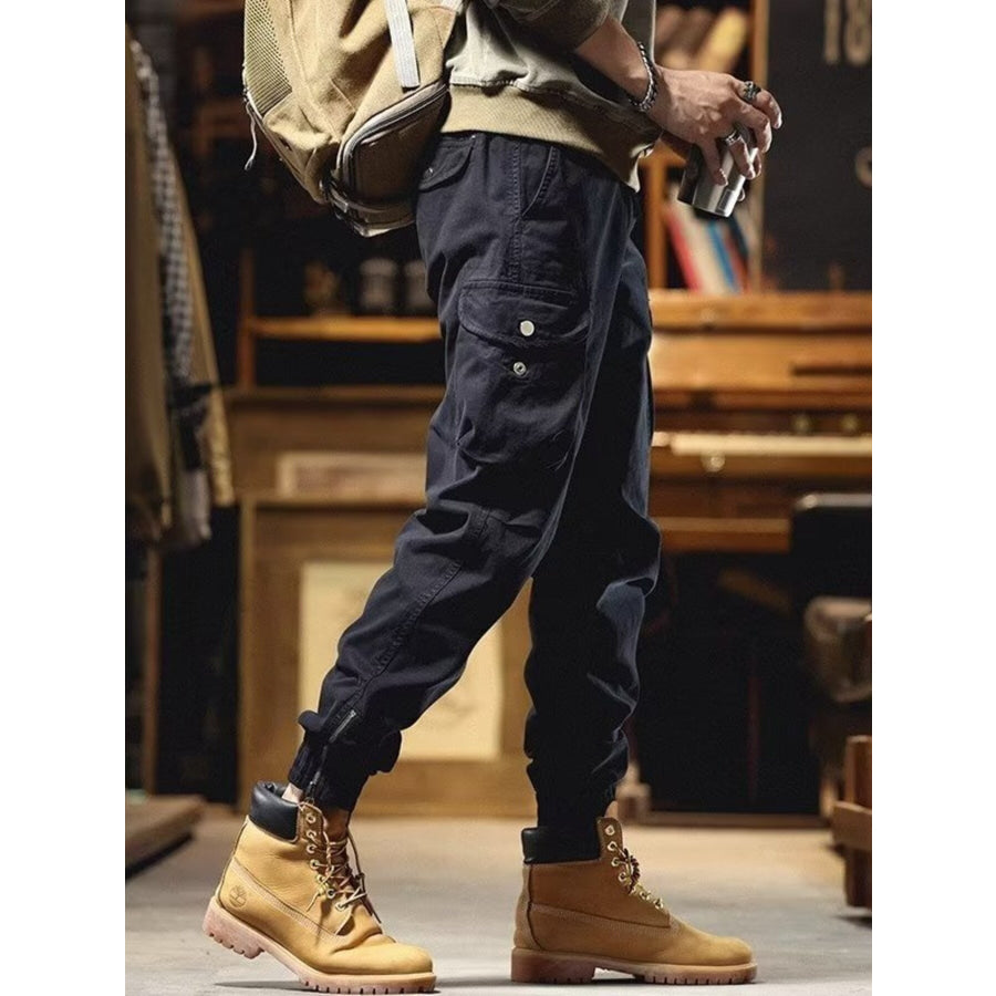 Men’s Plus Size Casual Cargo Pants with Elastic Cuff Apparel and Accessories