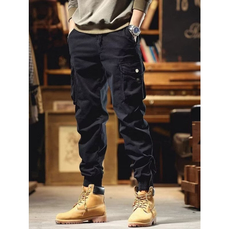 Men’s Plus Size Casual Cargo Pants with Elastic Cuff Black / M Apparel and Accessories