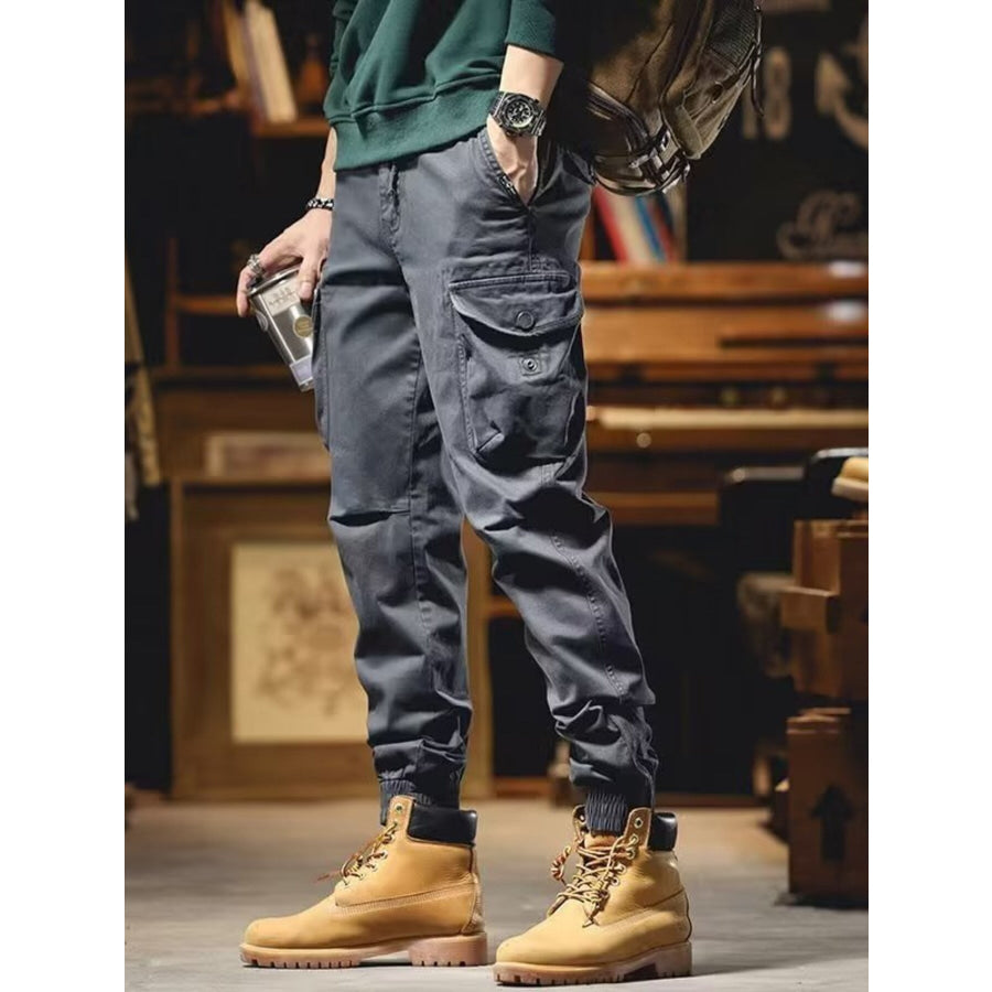 Men’s Plus Size Casual Cargo Pants with Elastic Cuff Grey / M Apparel and Accessories