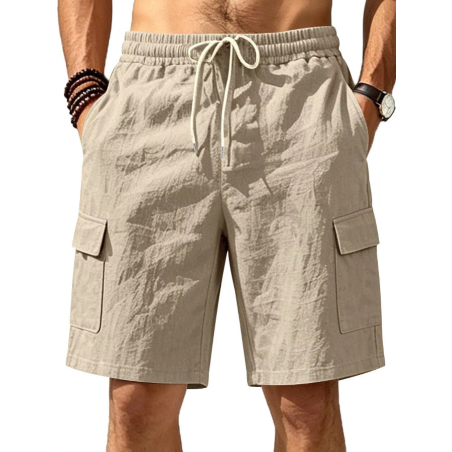 Men’s Plus Size Casual Cargo Shorts with Drawstring Waist Apricot / S Apparel and Accessories