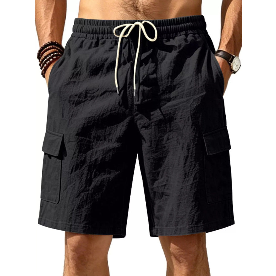 Men’s Plus Size Casual Cargo Shorts with Drawstring Waist Black / S Apparel and Accessories