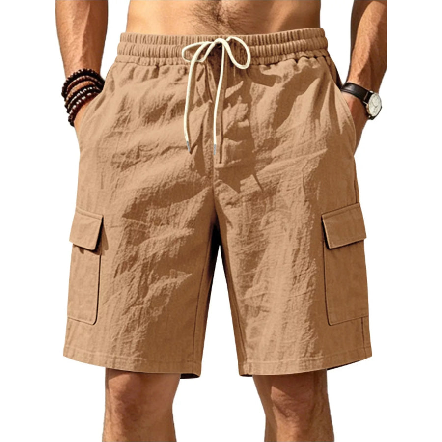 Men’s Plus Size Casual Cargo Shorts with Drawstring Waist Brown / S Apparel and Accessories