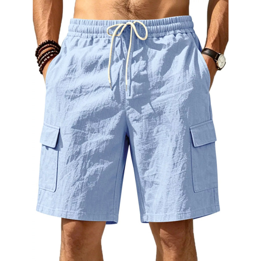 Men’s Plus Size Casual Cargo Shorts with Drawstring Waist Light Blue / S Apparel and Accessories