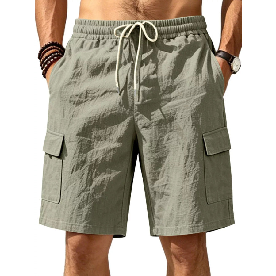 Men’s Plus Size Casual Cargo Shorts with Drawstring Waist Military Green / S Apparel and Accessories