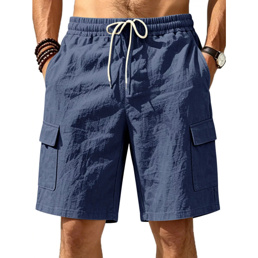 Men’s Plus Size Casual Cargo Shorts with Drawstring Waist Navy Blue / S Apparel and Accessories