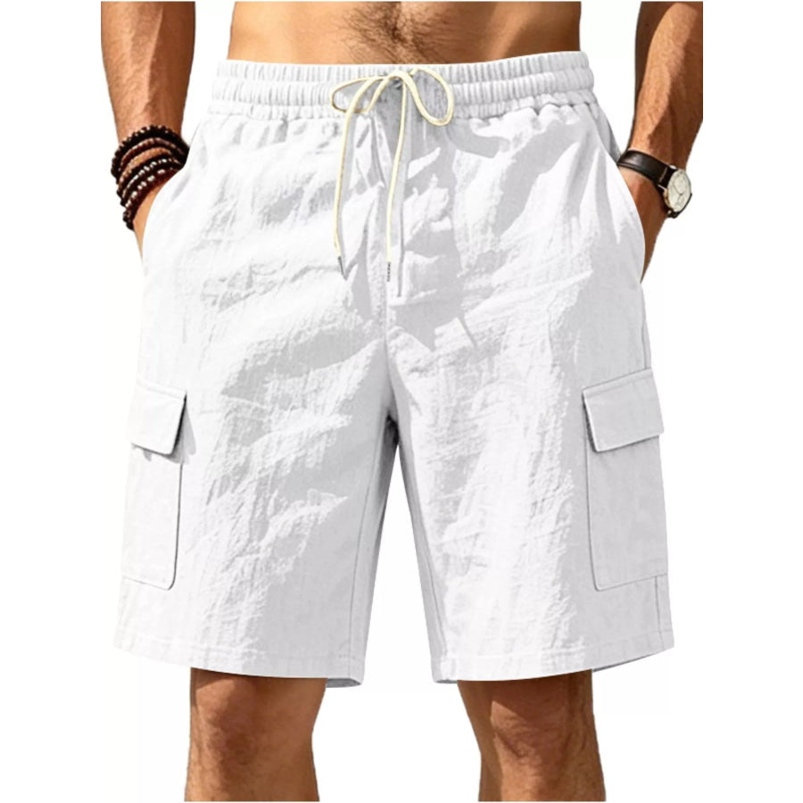 Men’s Plus Size Casual Cargo Shorts with Drawstring Waist White / S Apparel and Accessories