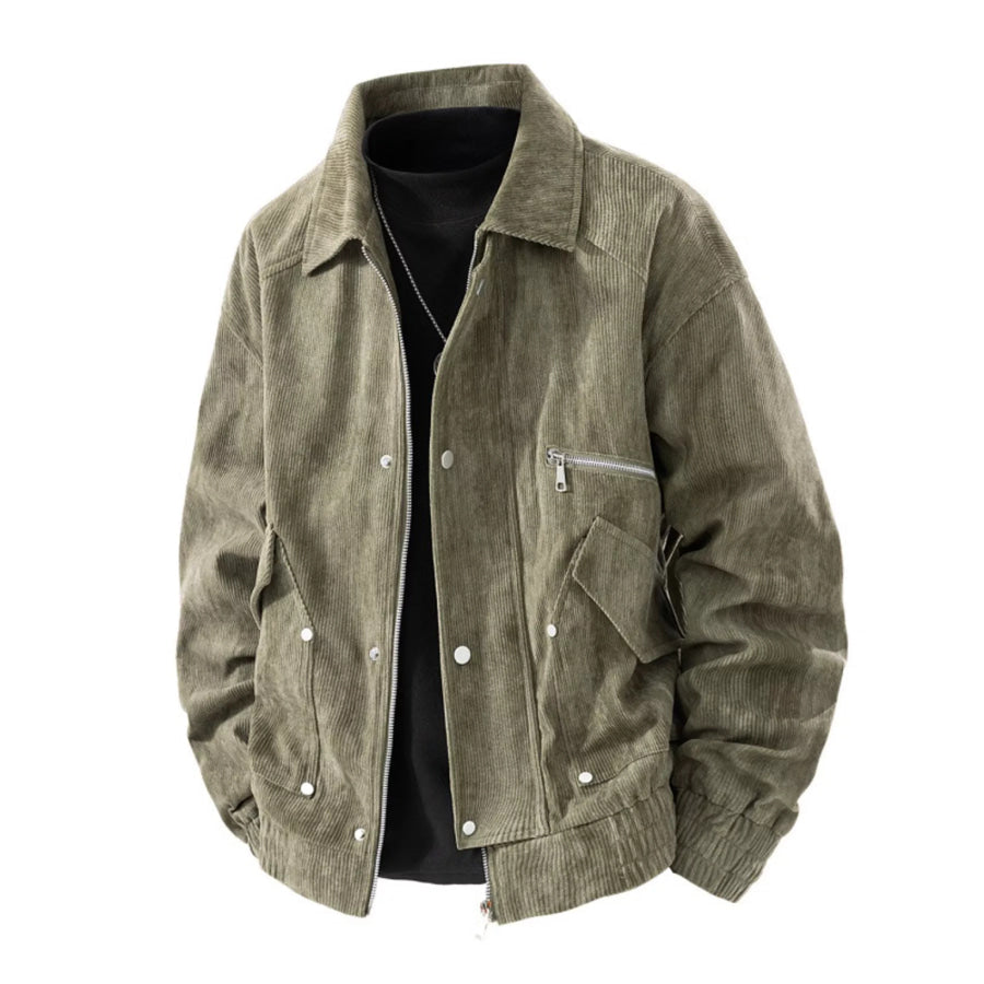 Men’s Plus Size Casual Corduroy Snap-Down Jacket Army Green / M Apparel and Accessories