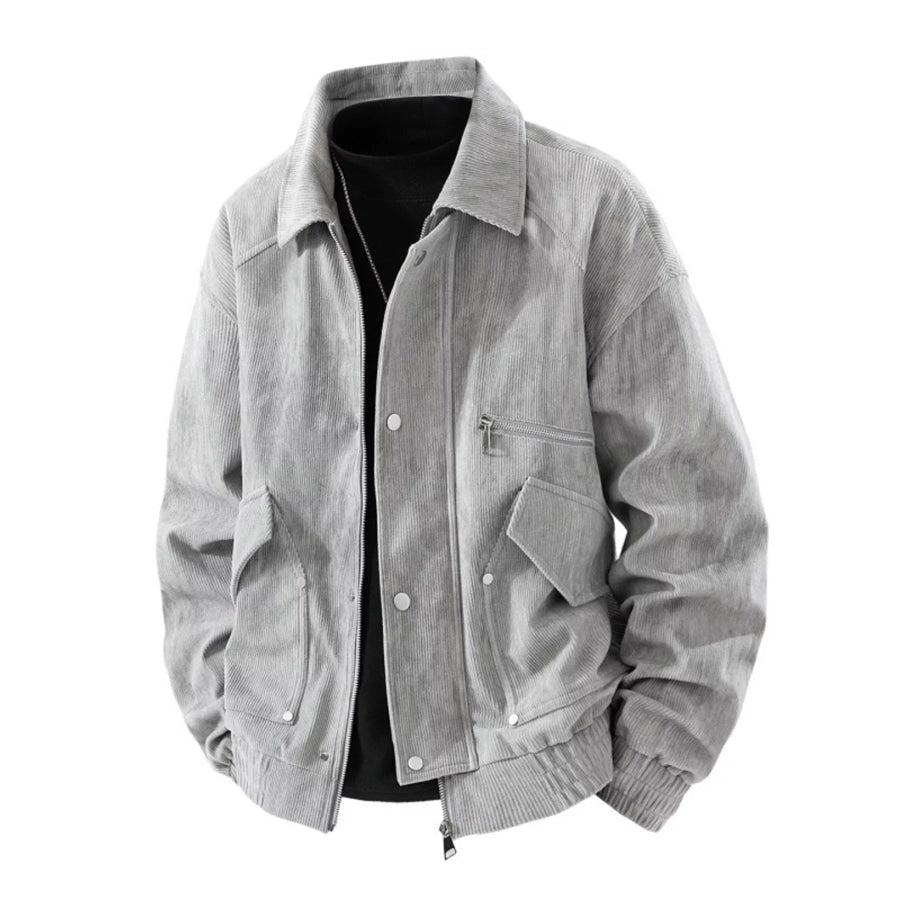 Men’s Plus Size Casual Corduroy Snap-Down Jacket Grey / M Apparel and Accessories