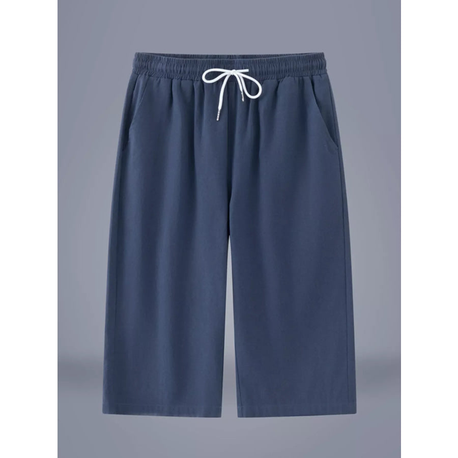 Men’s Plus Size Casual Cropped Drawstring Pants Dark Blue / M Apparel and Accessories