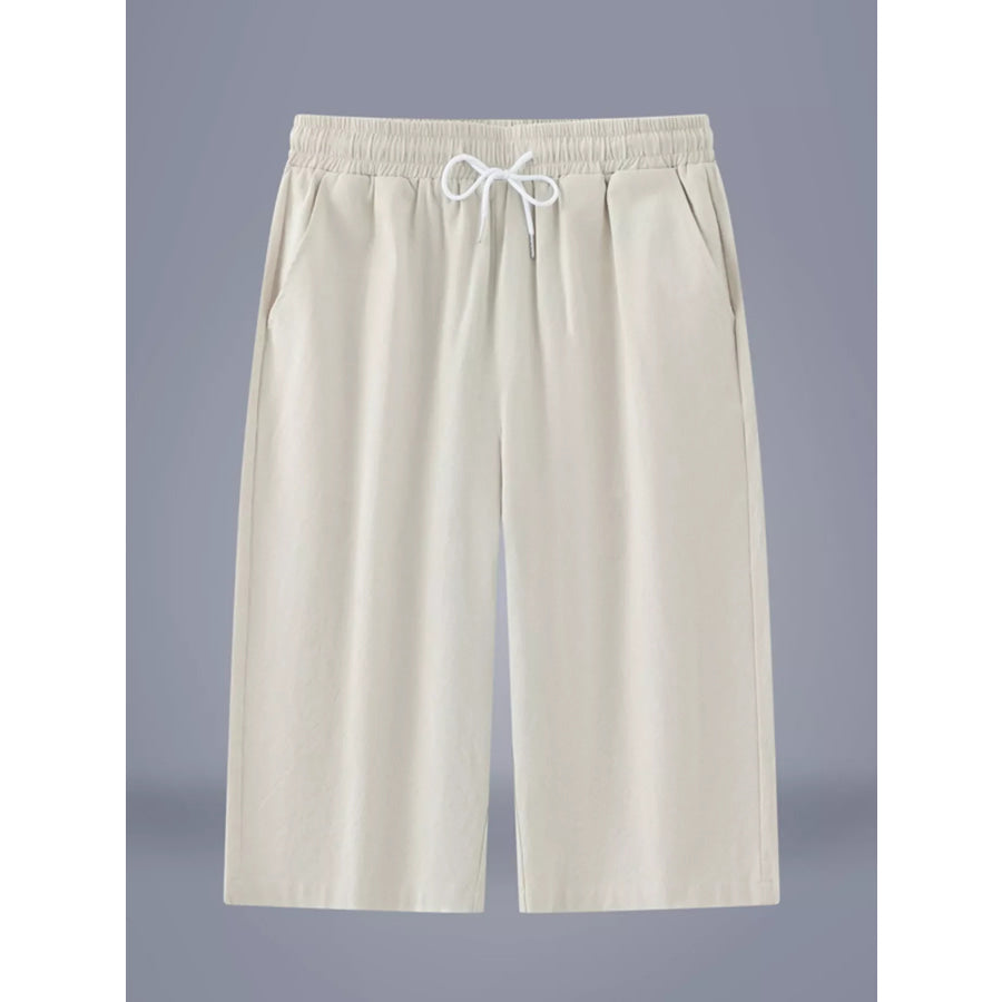 Men’s Plus Size Casual Cropped Drawstring Pants Ivory / M Apparel and Accessories