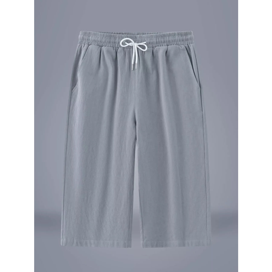 Men’s Plus Size Casual Cropped Drawstring Pants Light Gray / M Apparel and Accessories