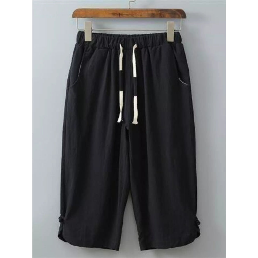 Men’s Plus Size Casual Cropped Pants with Drawstring Black / M Apparel and Accessories