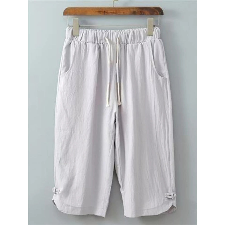 Men’s Plus Size Casual Cropped Pants with Drawstring Grey / M Apparel and Accessories