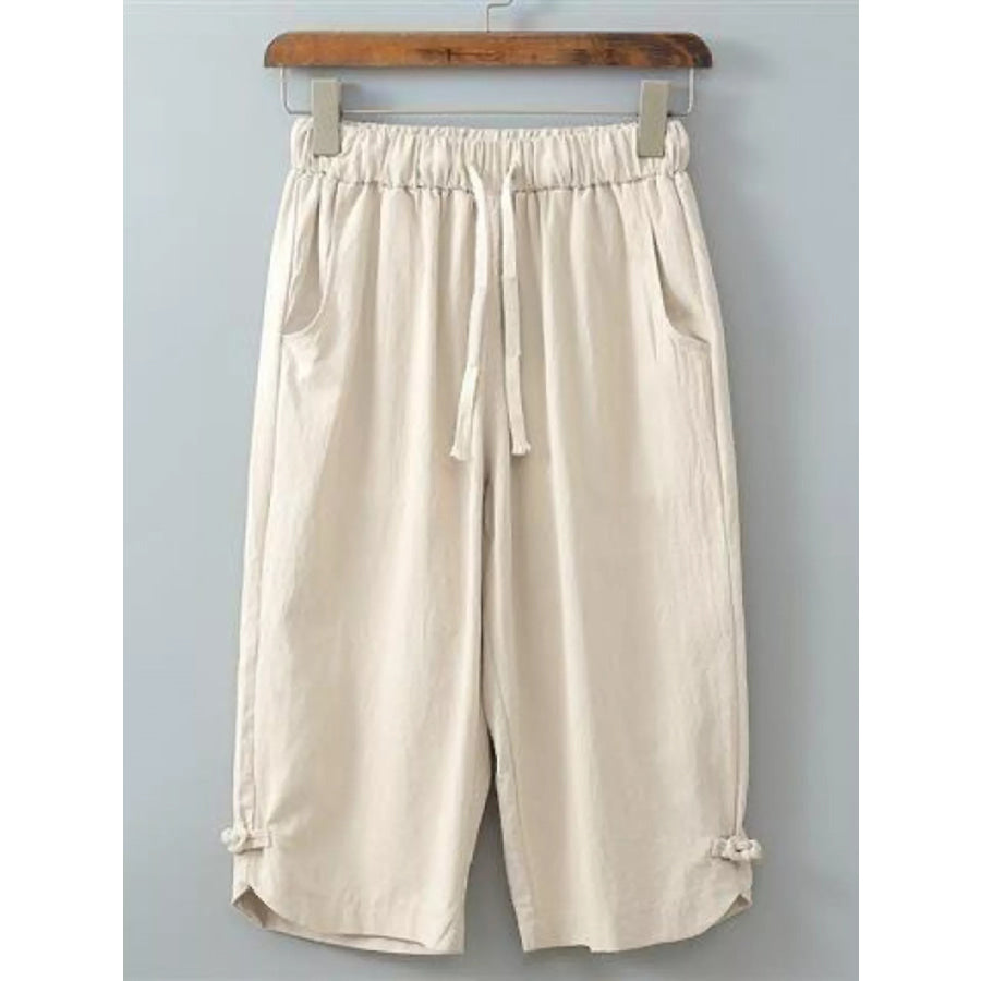 Men’s Plus Size Casual Cropped Pants with Drawstring Khaki / M Apparel and Accessories