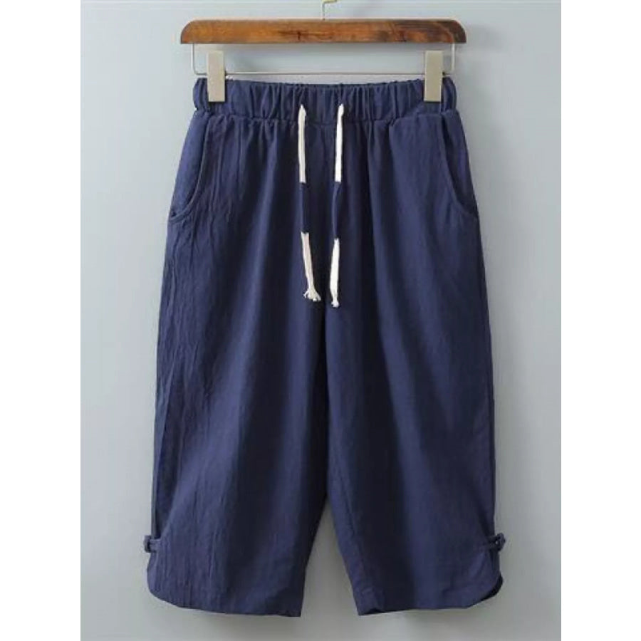 Men’s Plus Size Casual Cropped Pants with Drawstring Navy Blue / M Apparel and Accessories