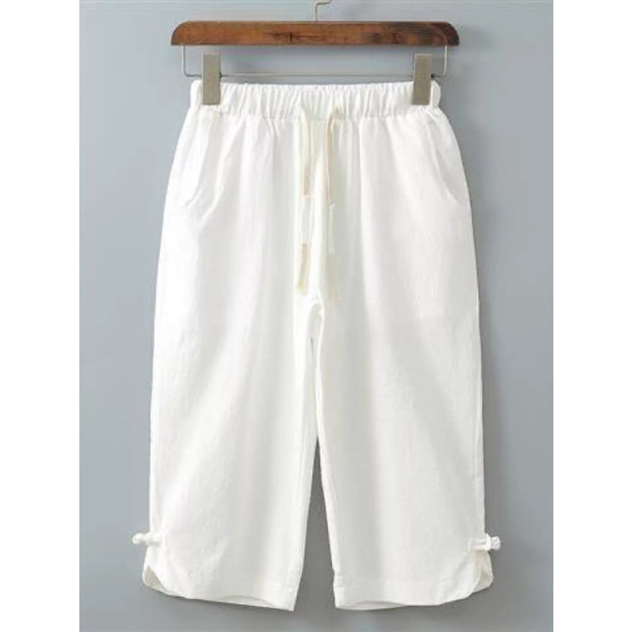 Men’s Plus Size Casual Cropped Pants with Drawstring White / M Apparel and Accessories