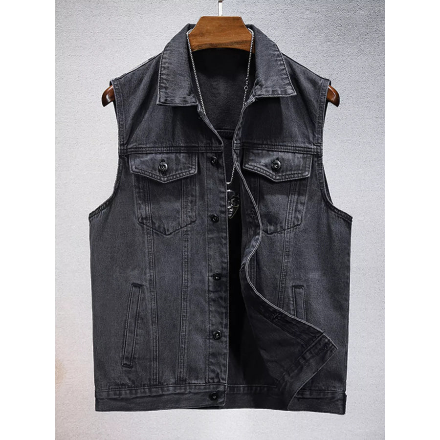 Men’s Plus Size Casual Denim Sleeveless Vest Black / M Apparel and Accessories