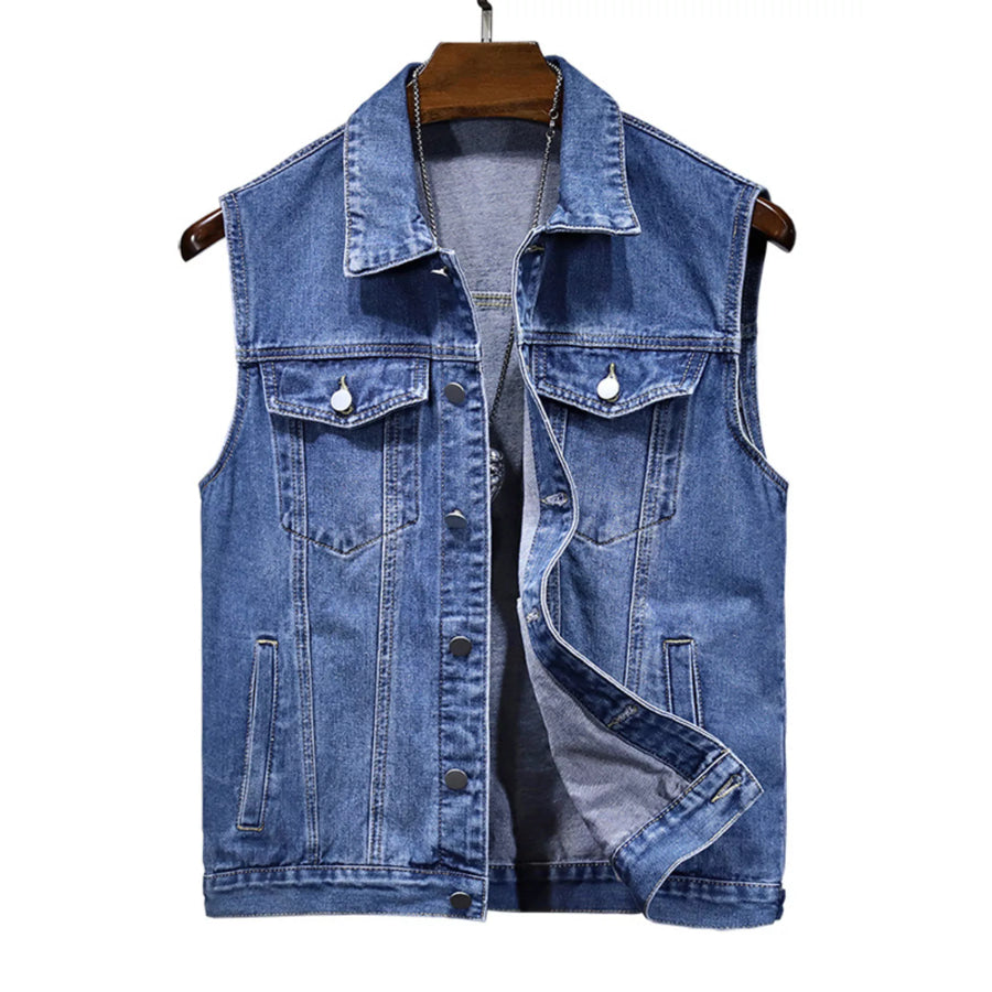 Men’s Plus Size Casual Denim Sleeveless Vest Dark Blue / M Apparel and Accessories