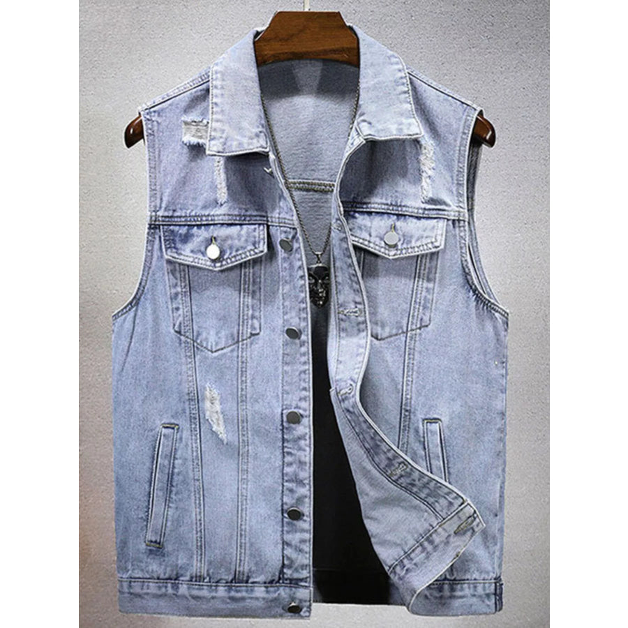 Men’s Plus Size Casual Denim Sleeveless Vest Light Blue / M Apparel and Accessories