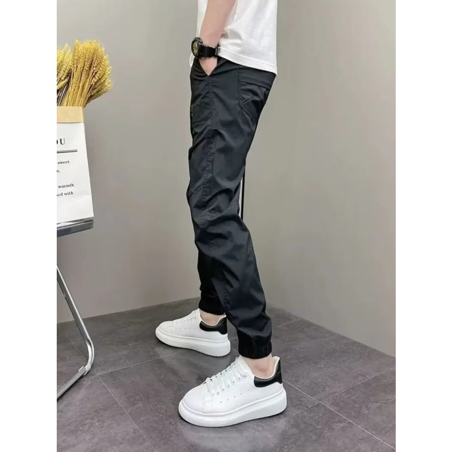 Men’s Plus Size Casual Drawstring Ankle-Cuffed Pants Black / M Apparel and Accessories