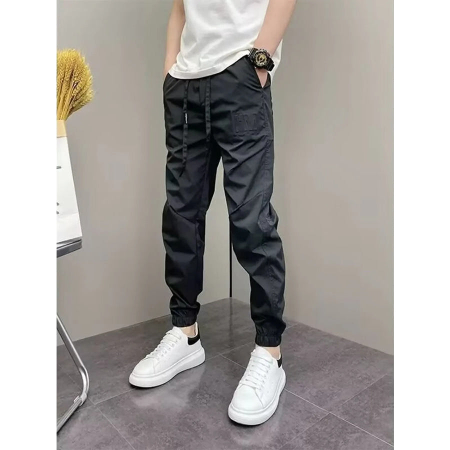 Men’s Plus Size Casual Drawstring Ankle-Cuffed Pants Black / M Apparel and Accessories
