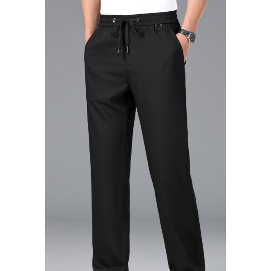 Men’s Plus Size Casual Drawstring Straight-Leg Pants Black / M Apparel and Accessories