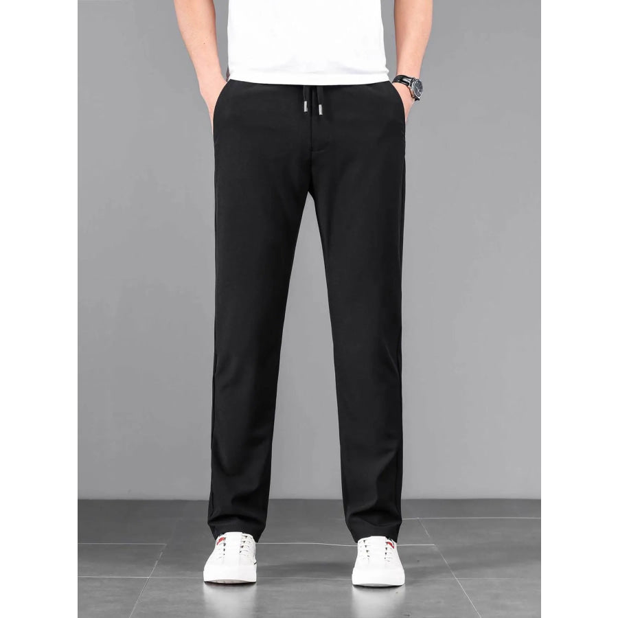 Men’s Plus Size Casual Drawstring Straight-Leg Pants Navy Blue / M Apparel and Accessories