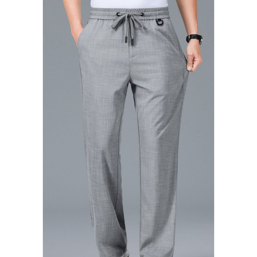 Men’s Plus Size Casual Drawstring Straight-Leg Pants Gray / M Apparel and Accessories
