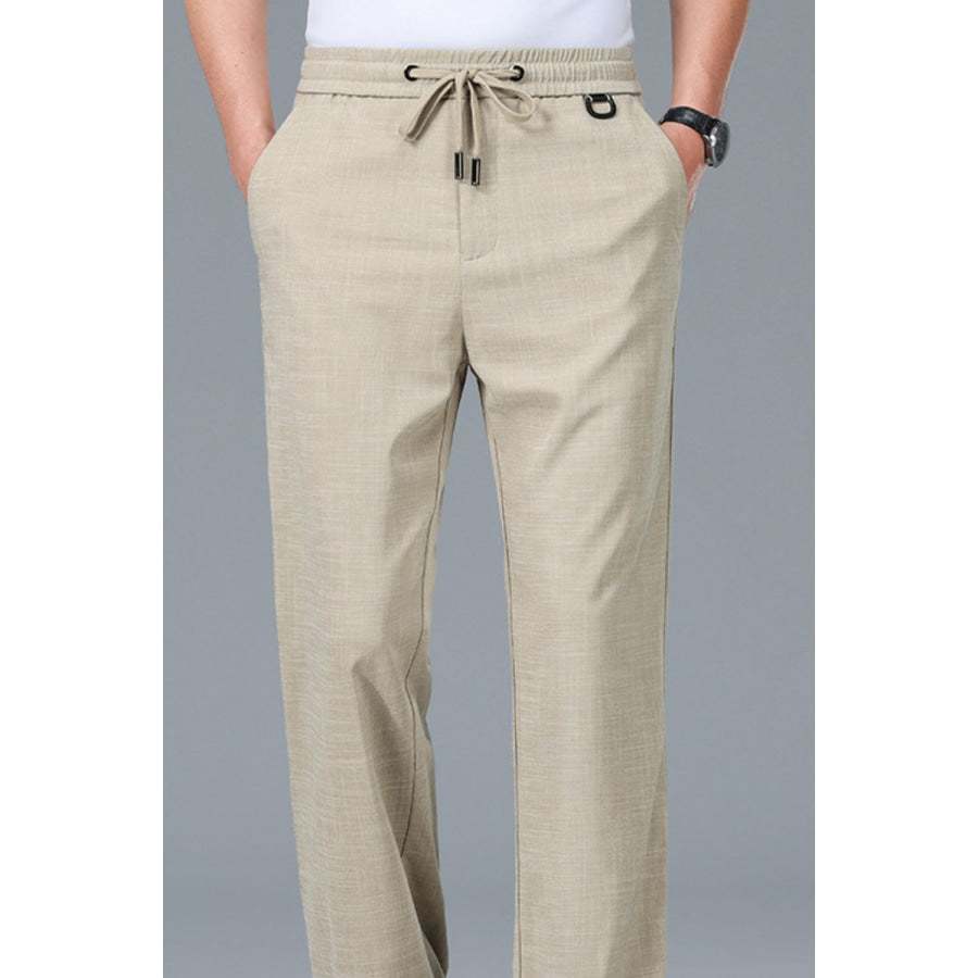 Men’s Plus Size Casual Drawstring Straight-Leg Pants Khaki / M Apparel and Accessories