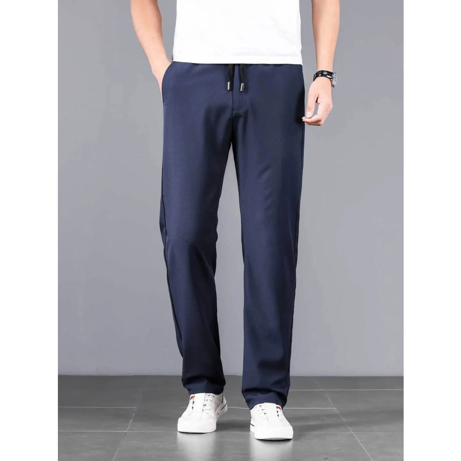 Men’s Plus Size Casual Drawstring Straight-Leg Pants Navy Blue / M Apparel and Accessories