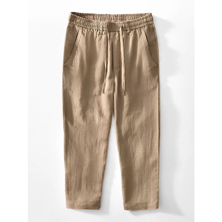 Men’s Plus Size Casual Elastic Waist Drawstring Pants Deep Khakis / M Apparel and Accessories