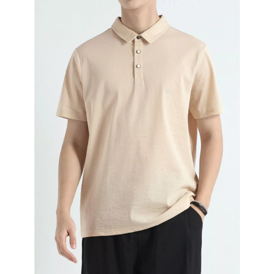 Men’s Plus Size Casual Fit Short Sleeve Polo Apricot / M Apparel and Accessories