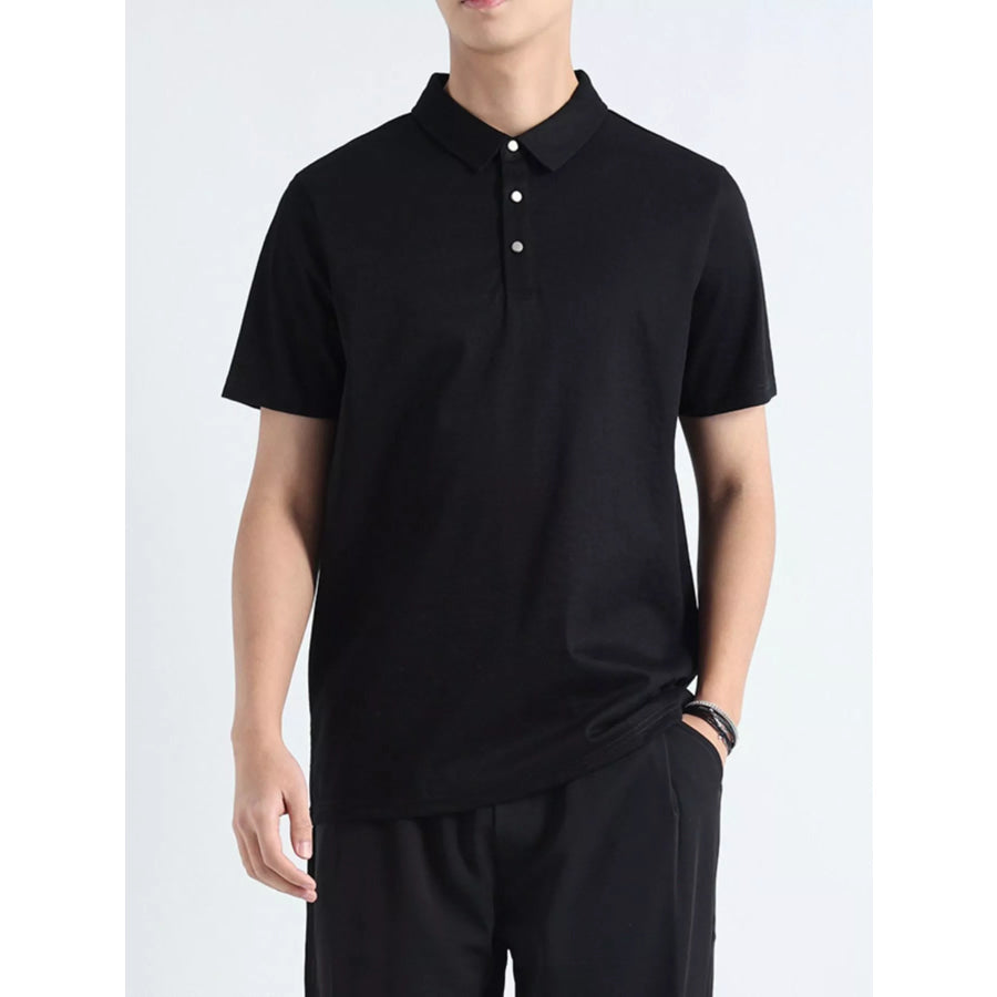 Men’s Plus Size Casual Fit Short Sleeve Polo Black / M Apparel and Accessories
