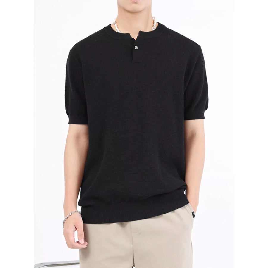 Men’s Plus Size Casual Knit Henley T-Shirt Black / M Apparel and Accessories