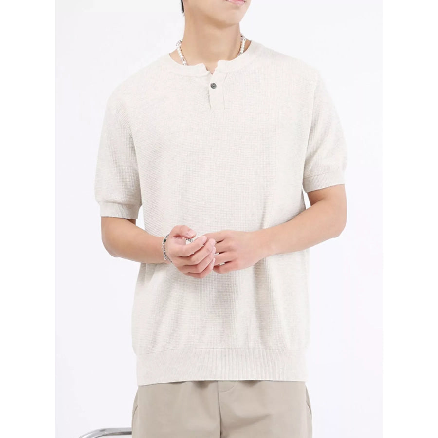 Men’s Plus Size Casual Knit Henley T-Shirt Flower Apricot / M Apparel and Accessories