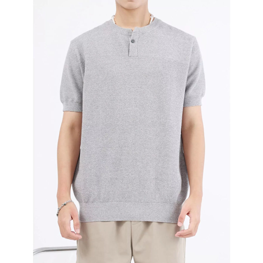 Men’s Plus Size Casual Knit Henley T-Shirt Melange Gray / M Apparel and Accessories