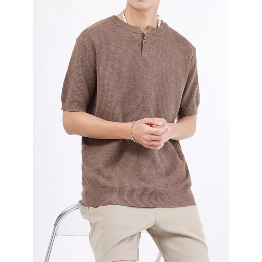 Men’s Plus Size Casual Knit Henley T-Shirt Taupe / M Apparel and Accessories