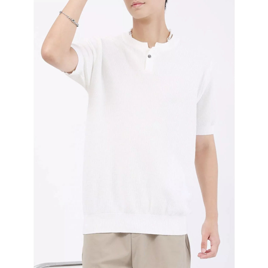 Men’s Plus Size Casual Knit Henley T-Shirt White / M Apparel and Accessories