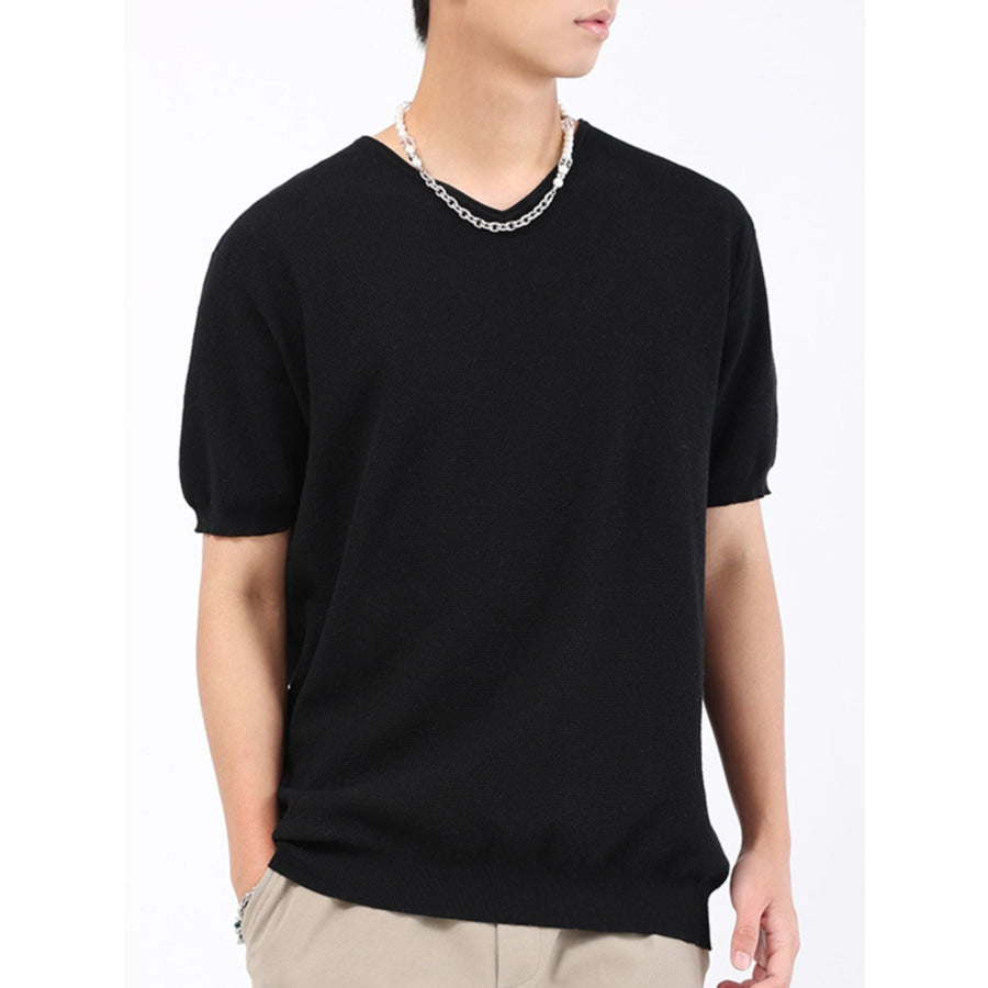 Men’s Plus Size Casual Knit Short Sleeve T-Shirt Black / M Apparel and Accessories