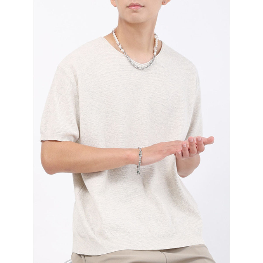 Men’s Plus Size Casual Knit Short Sleeve T-Shirt Cream / M Apparel and Accessories