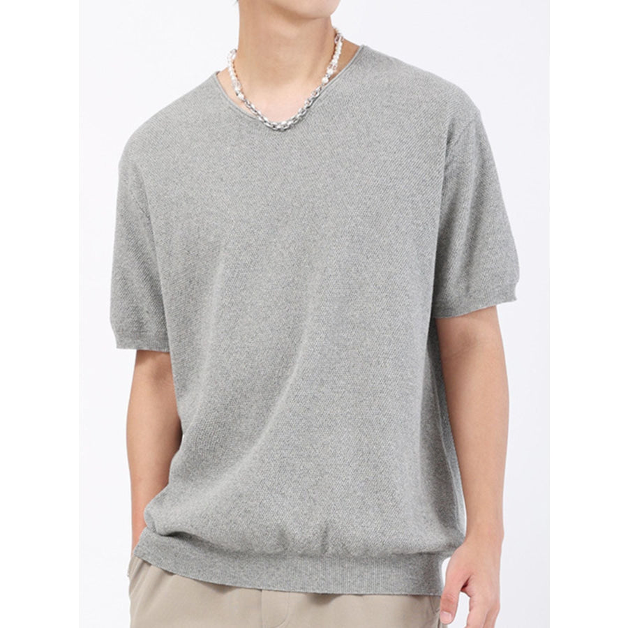 Men’s Plus Size Casual Knit Short Sleeve T-Shirt Gray / M Apparel and Accessories