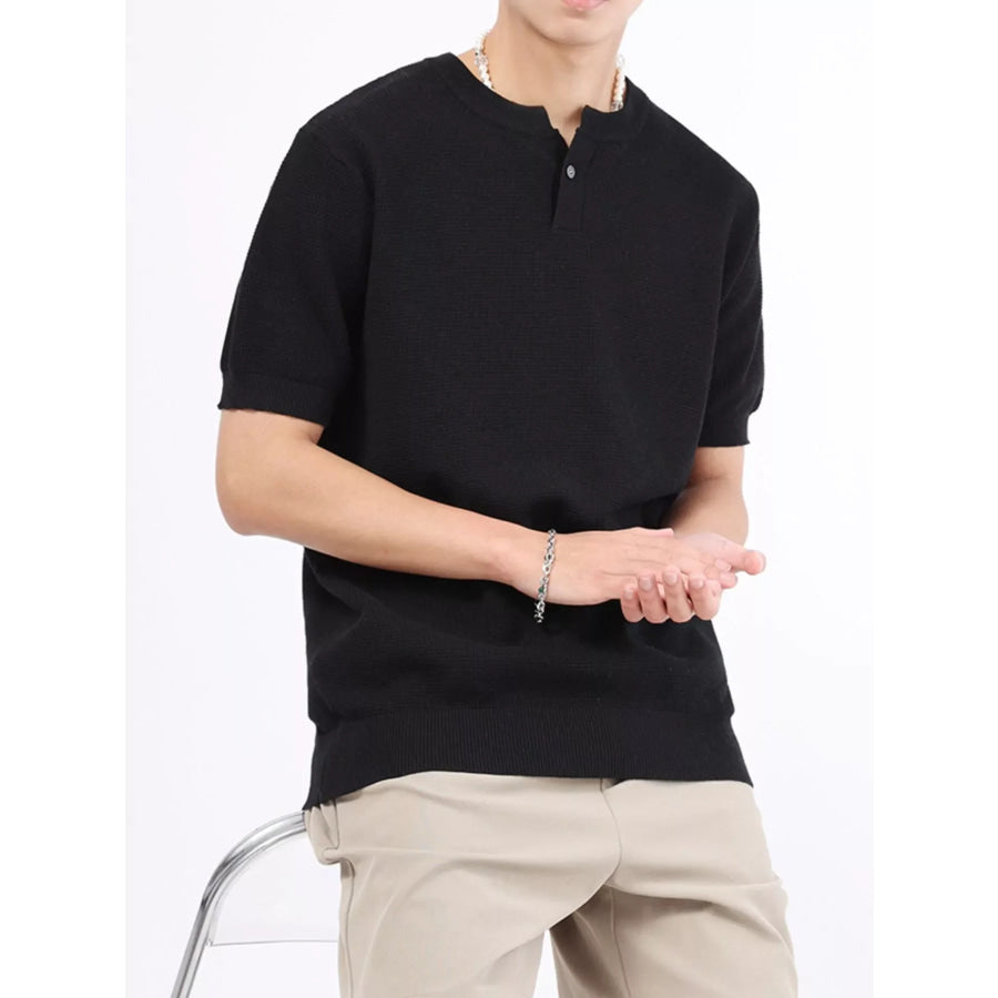 Men’s Plus Size Casual Knitted Henley T-Shirt Apparel and Accessories
