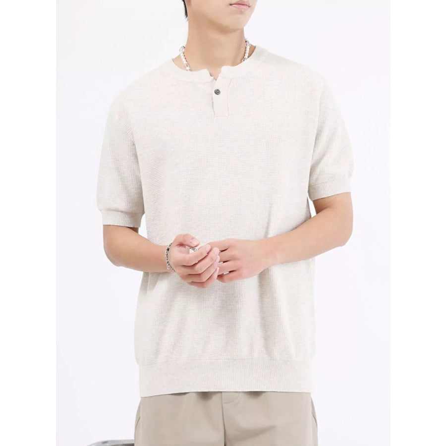 Men’s Plus Size Casual Knitted Henley T-Shirt Apparel and Accessories