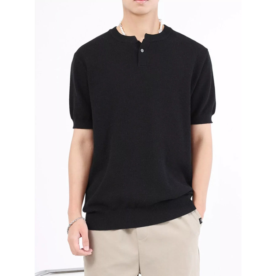 Men’s Plus Size Casual Knitted Henley T-Shirt Black / M Apparel and Accessories