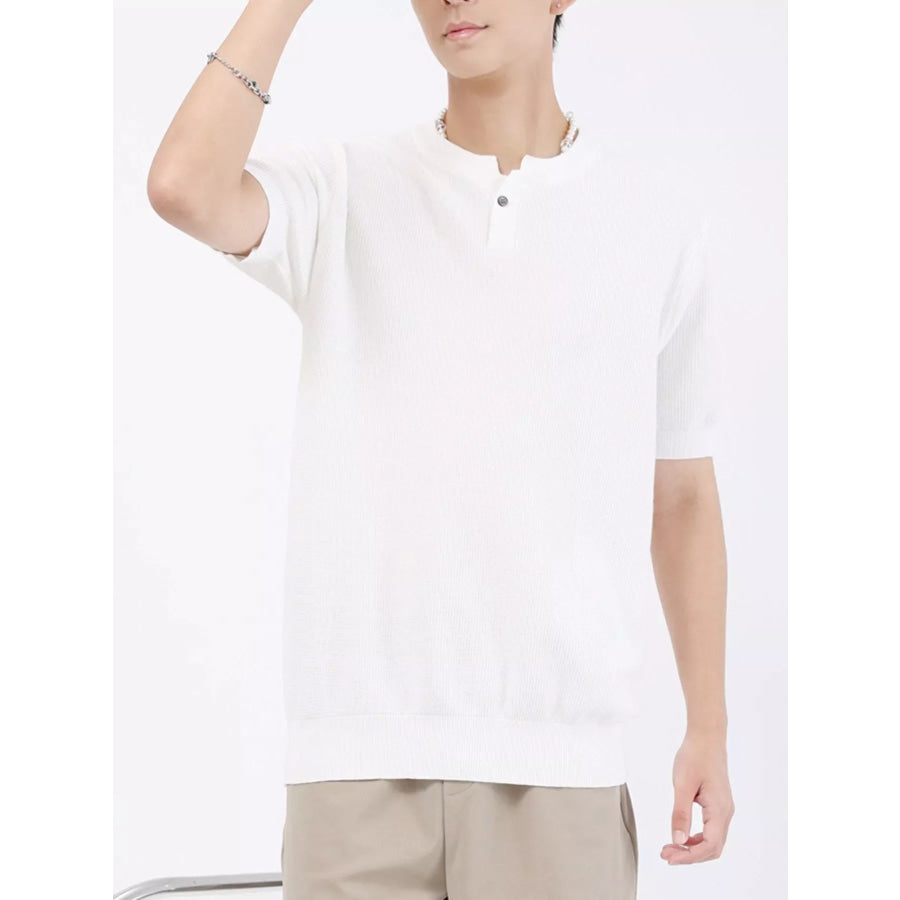 Men’s Plus Size Casual Knitted Henley T-Shirt White / M Apparel and Accessories